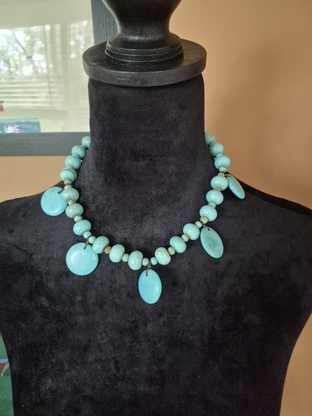 Turquoise Bead & Disc Statement Necklace - Blue